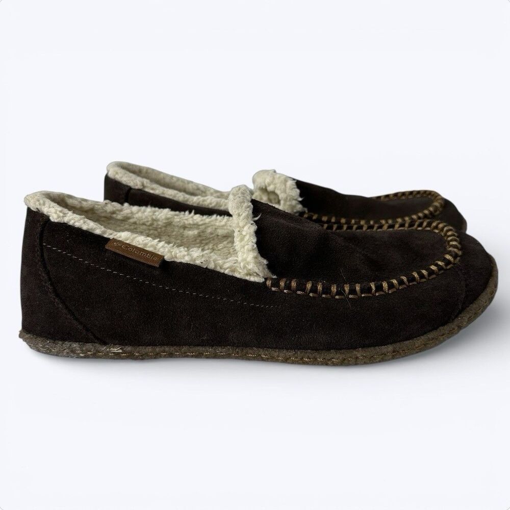 Columbia Moccasin Slippers‎ Mens Size 7 Brown Suede Shearling Tread YM5241-248